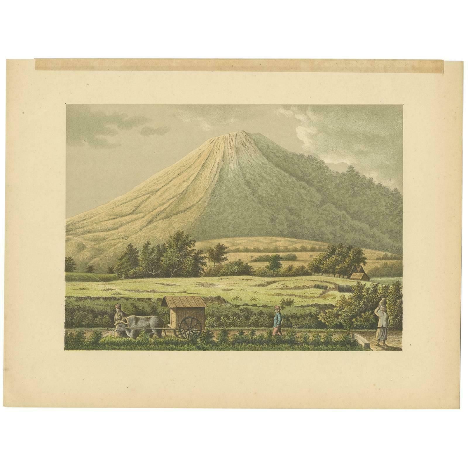 Antique Print Of Mount Merapi By M.T.H. Perelaer, 1888