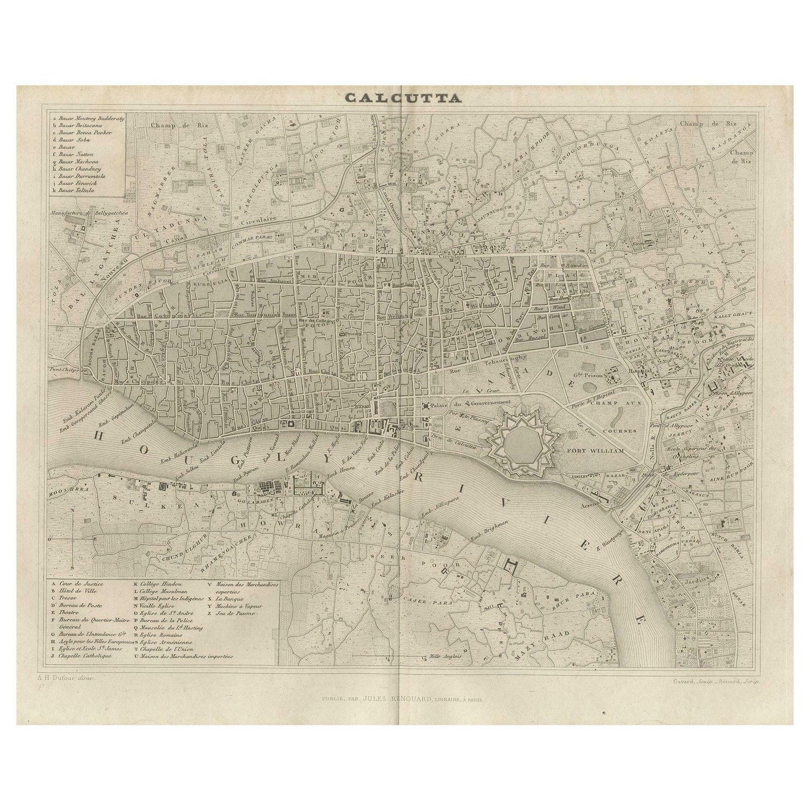 Antique Map Of The City Of Kolkata By Balbi '1847'