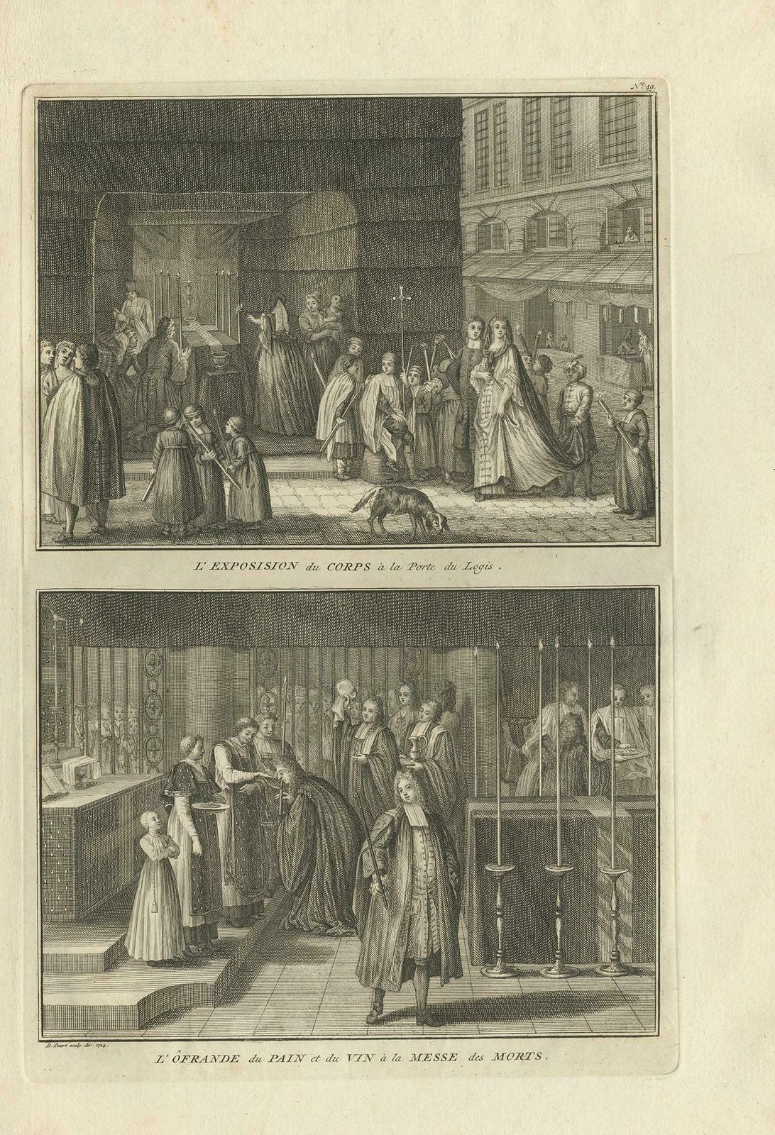 Antique Print Of A Funeral Procession By Picart, Circa 1725 photo for sale
