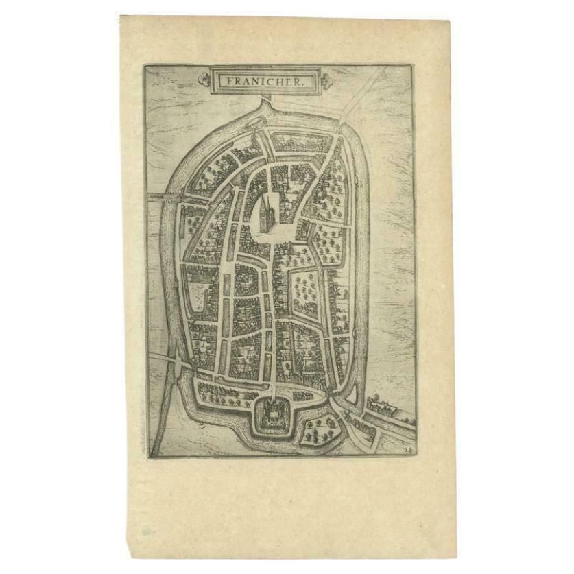 Antique Map Of The City Of Franeker By Guicciardini, 1613