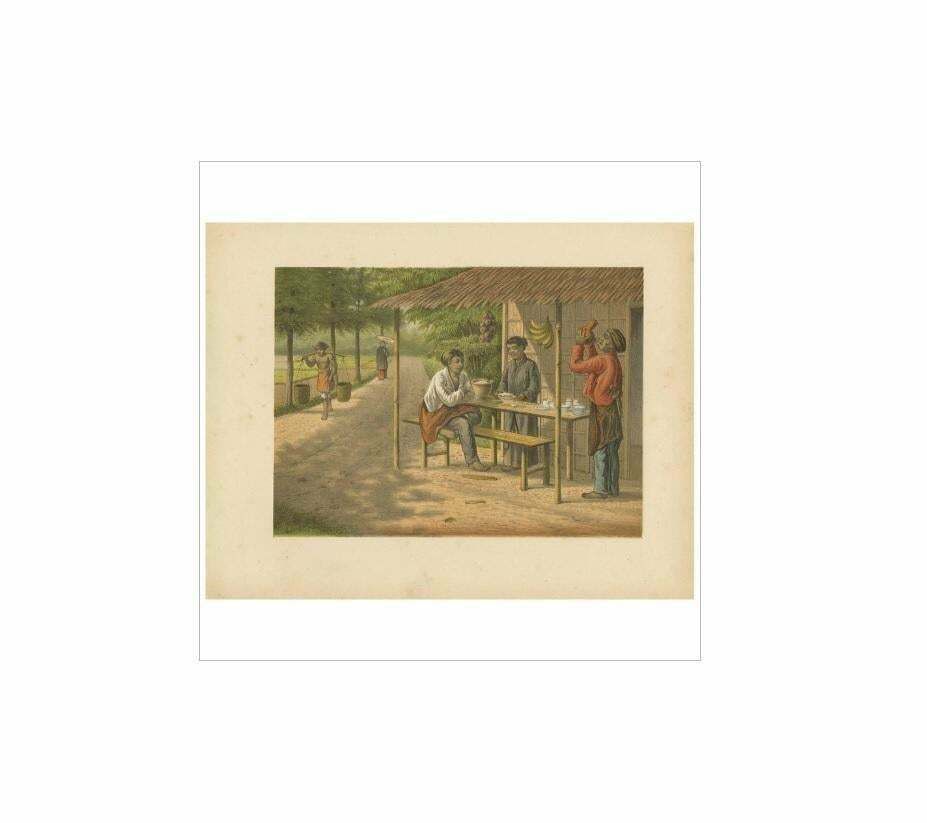 Antique Print Of A Warung With Native People By M.T.H. Perelaer, 1888 photo furniture