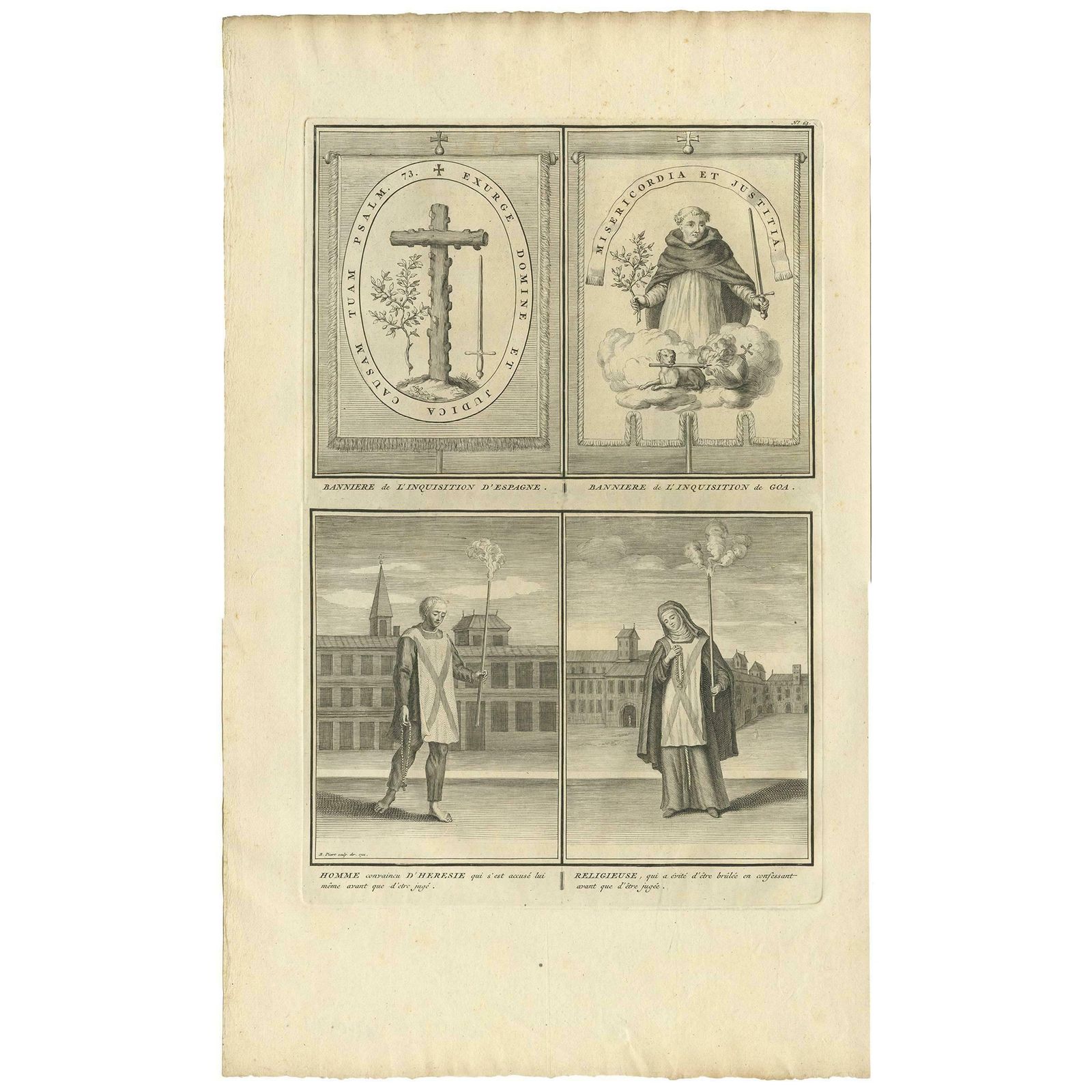 Antique Print Of Inquisition Banners And Religious People By B. Picart 1722