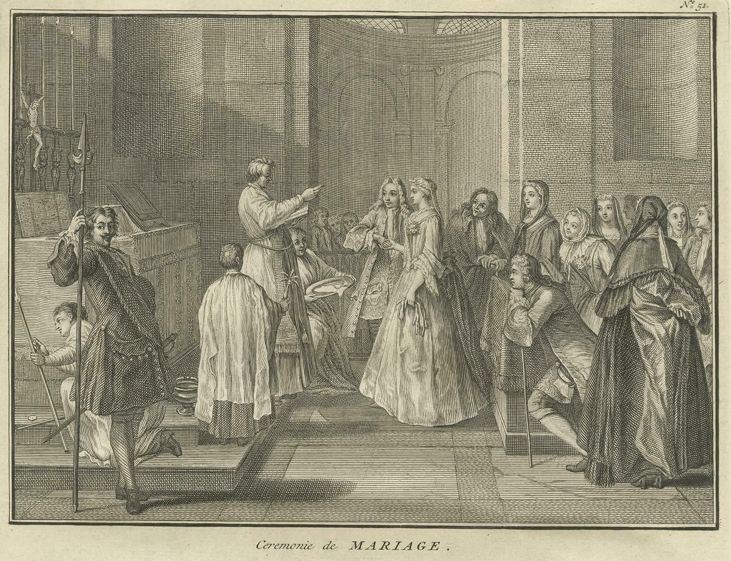 Antique Print Of Catholic Ceremonies ‘Marriage & Nuptiual Benediction’ By Picart photo for sale