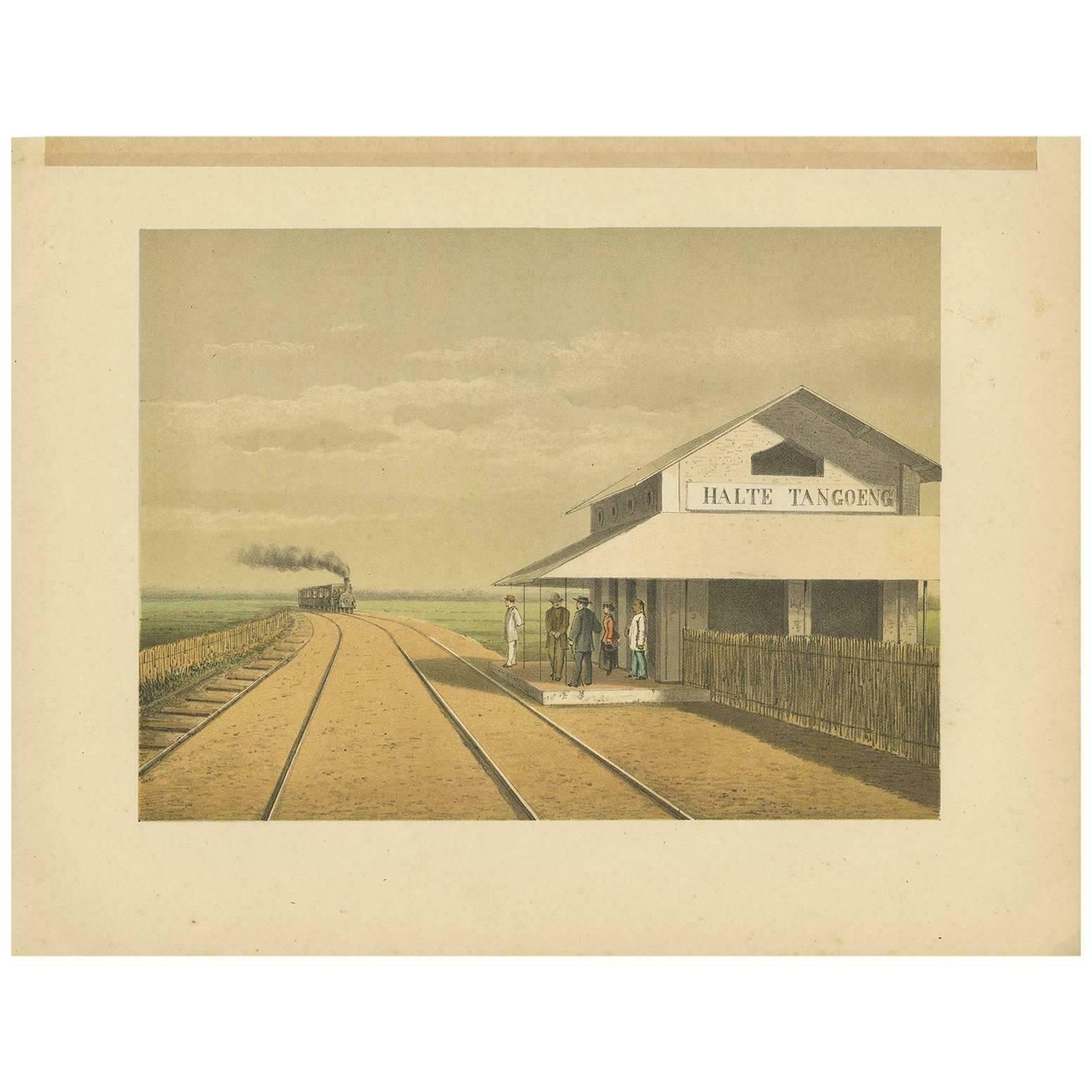Antique Print Of A Train Station In Tanggungharjo By M.T.H. Perelaer, 1888