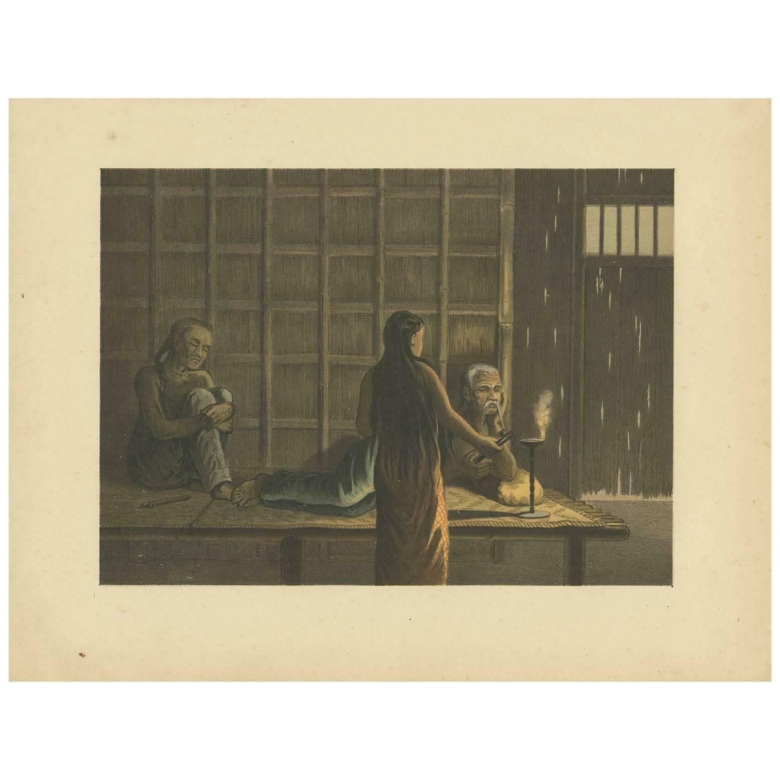 Antique Print Of An Opium Den 'Java' By M.T.H. Perelaer, 1888