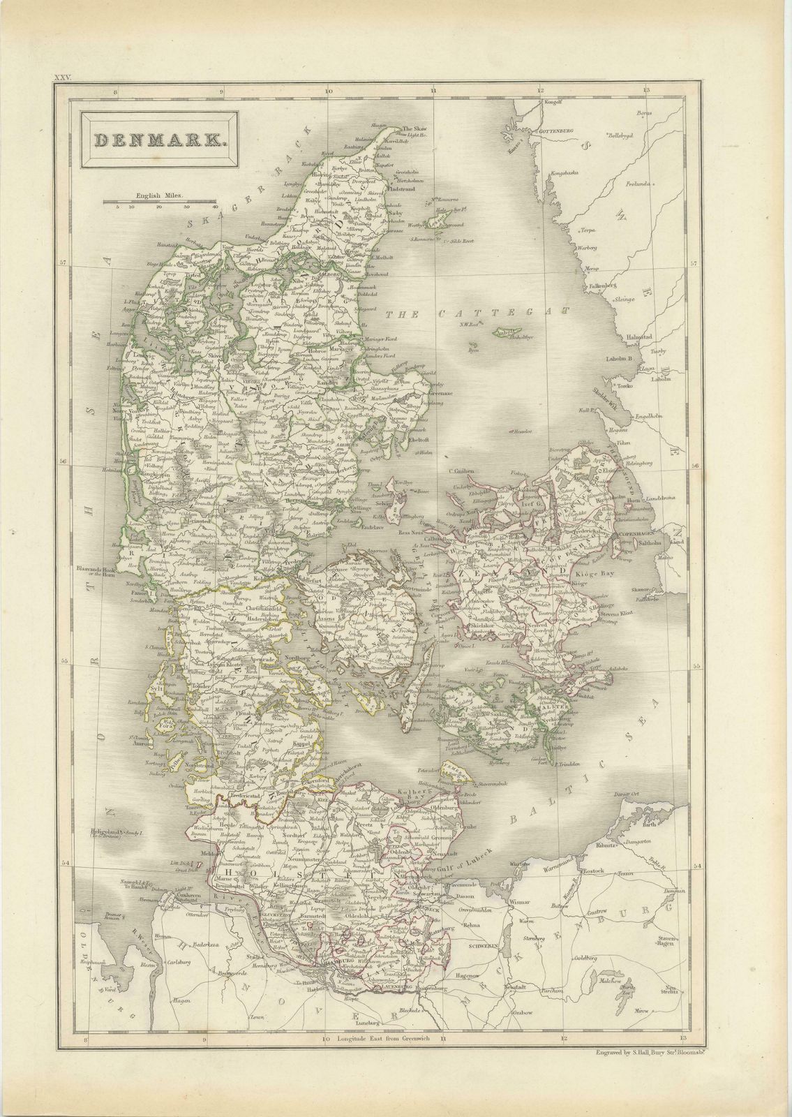 Antique Map Of Denmark By Hall, Circa 1820 photo furniture