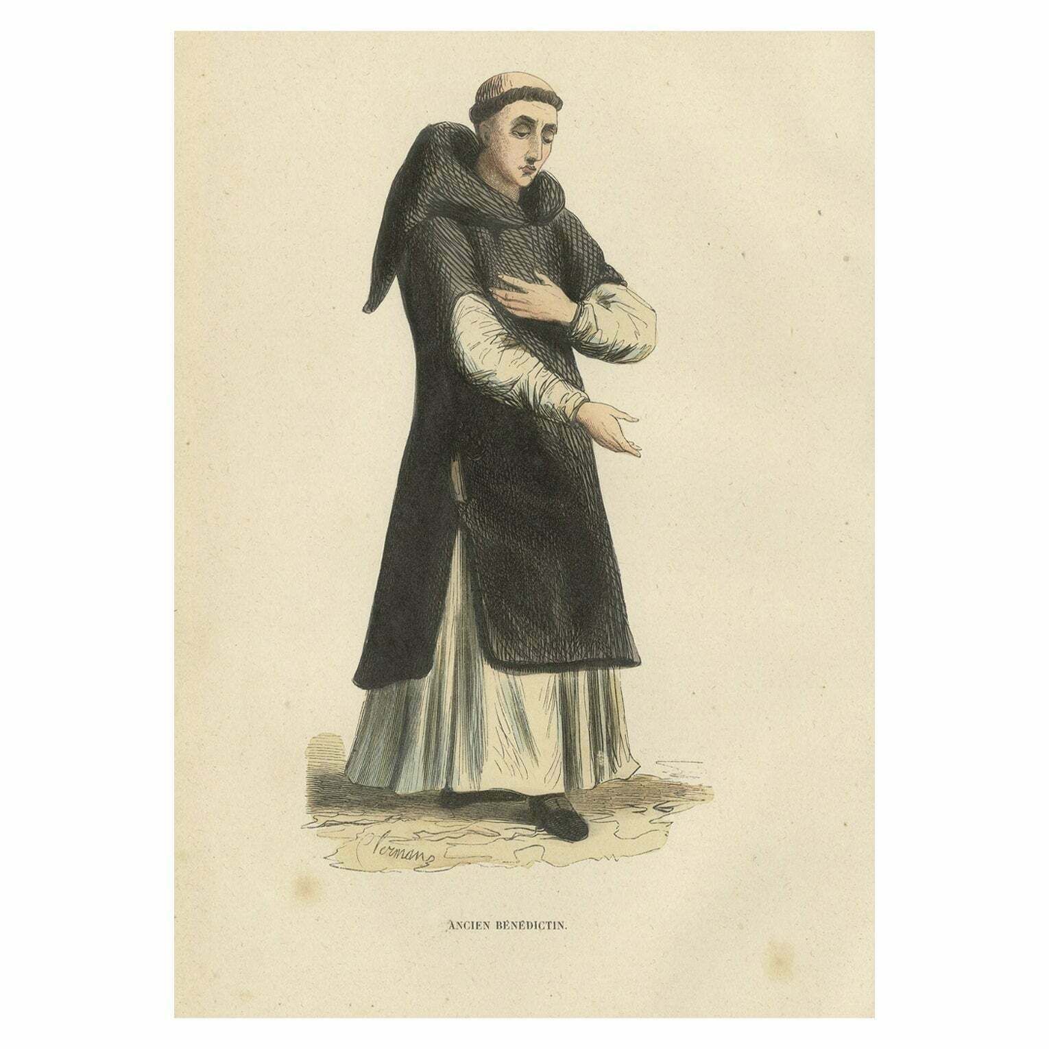 Antique Print Of A Benedictine Monk, 1845