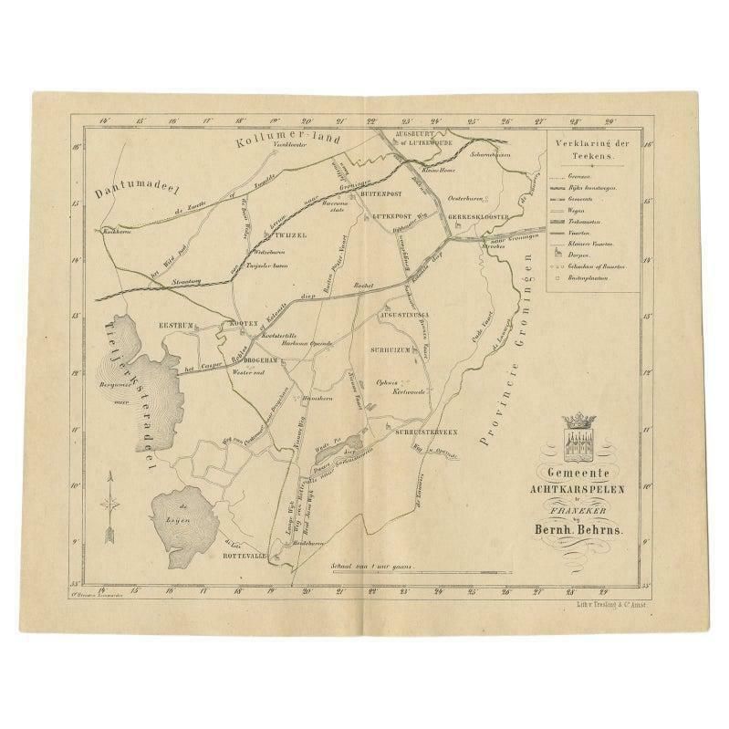 Antique Map Of The Dutch Achtkarspelen Township By Behrns, 1861