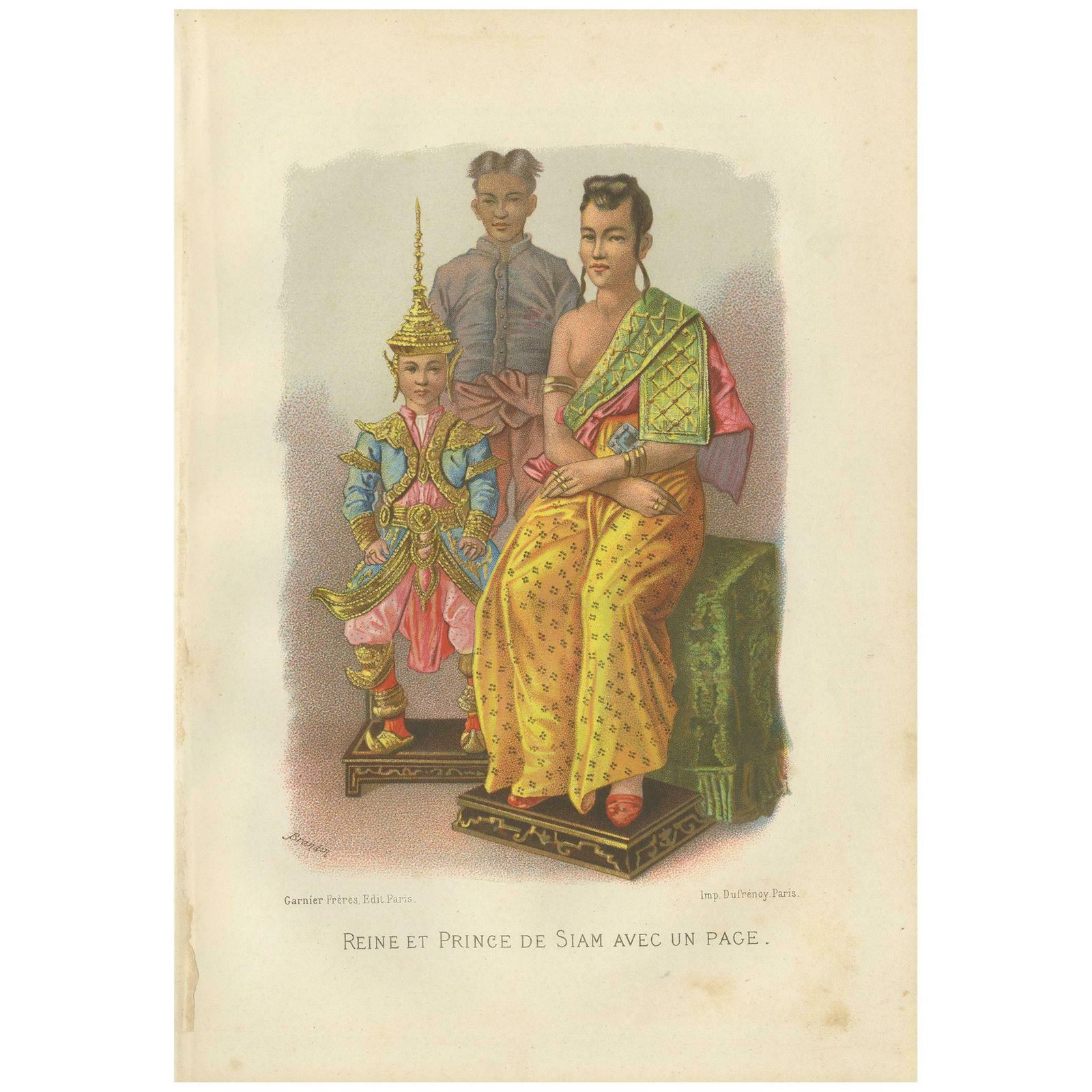 Antique Print Of A Queen And Prince Of Siam, 1883