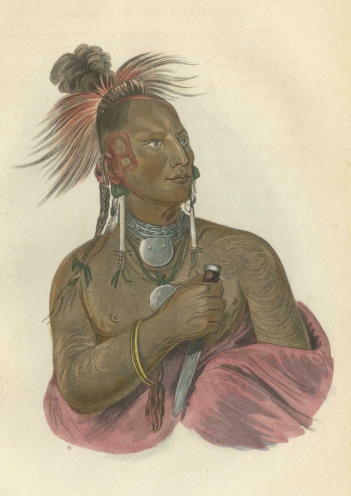 Antique Print Of A Warrior Of The Kaw Nation By Prichard '1843' photo furniture