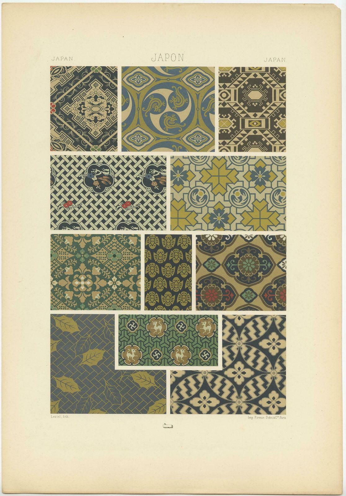 Pl. 12 Antique Print Of Japanese Motifs And Textiles Ornaments By Racinet photo Art