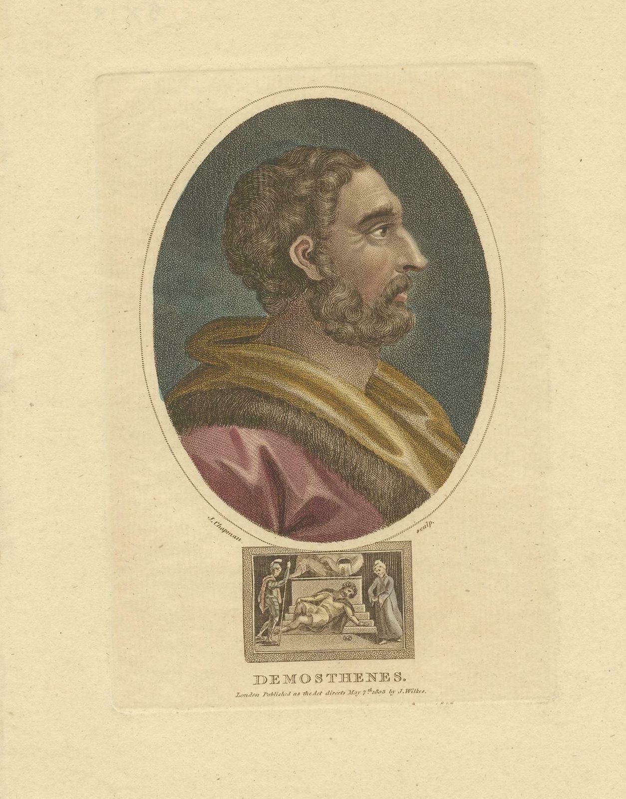 Antique Portrait Of Demosthenes By Wilkes, '1803 photo furniture
