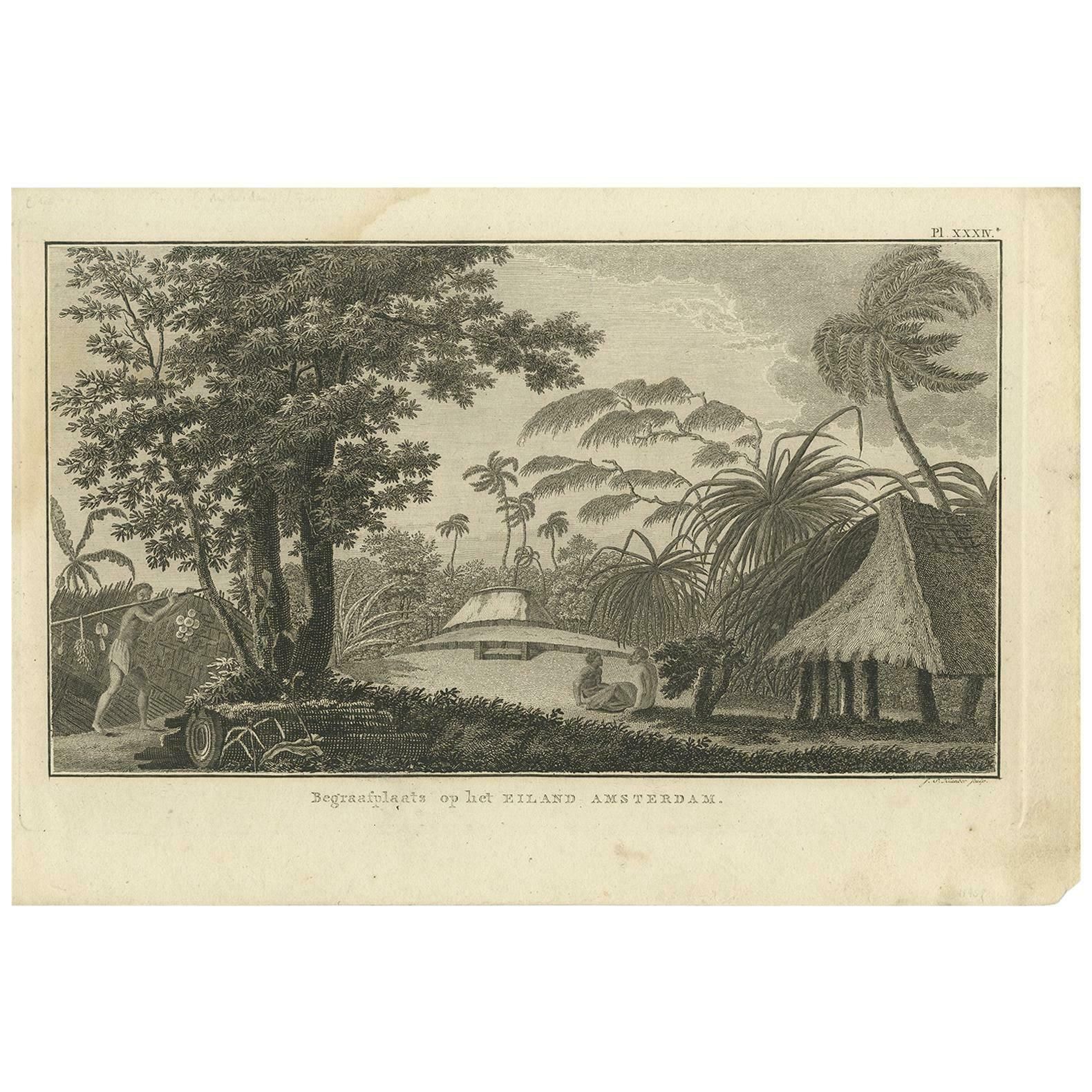 Antique Print Of A Cemetery On Amsterdam Island By Klauber, Circa 1810