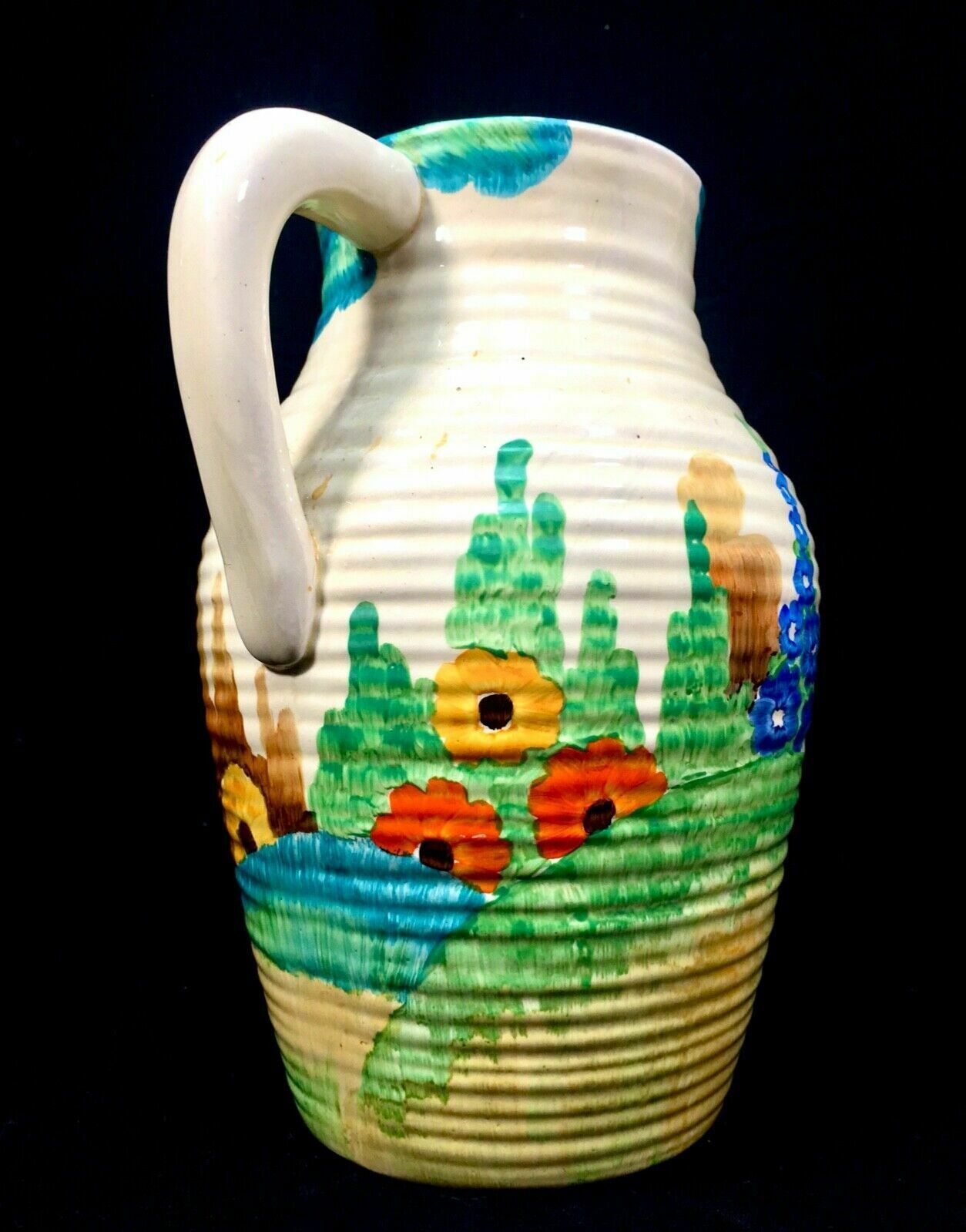Antique Clarice Cliff   Sandon Lotus Jug Large / C1933 Art Deco Pottery Bizarre photo for sale