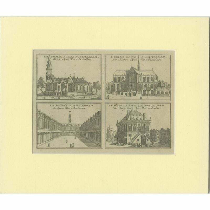 Antique Print With Views Of Amsterdam, C.1785