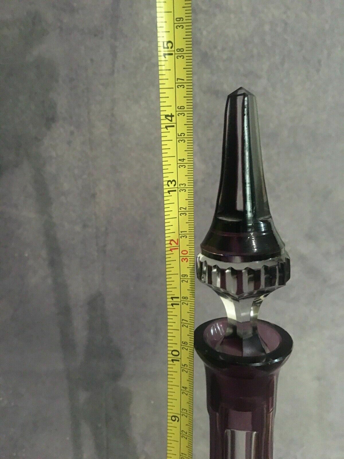 photo for sale Bohemian Czech Cut To Clear Amethyst Purple Crystal Glass Decanter Genie Bottle