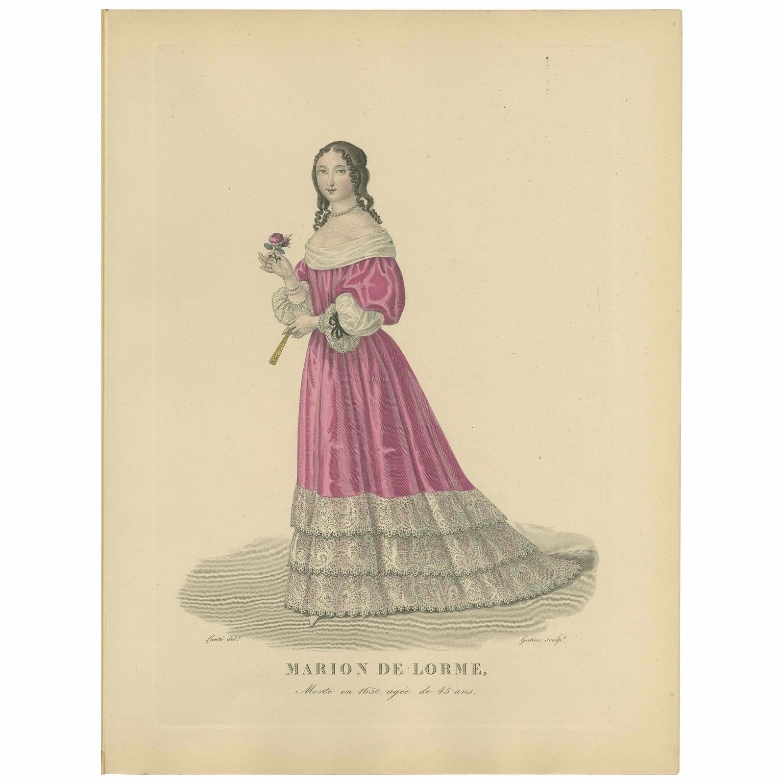 Hand Colored Engraving Of Marion Delorme, A French Courtesan, 1900