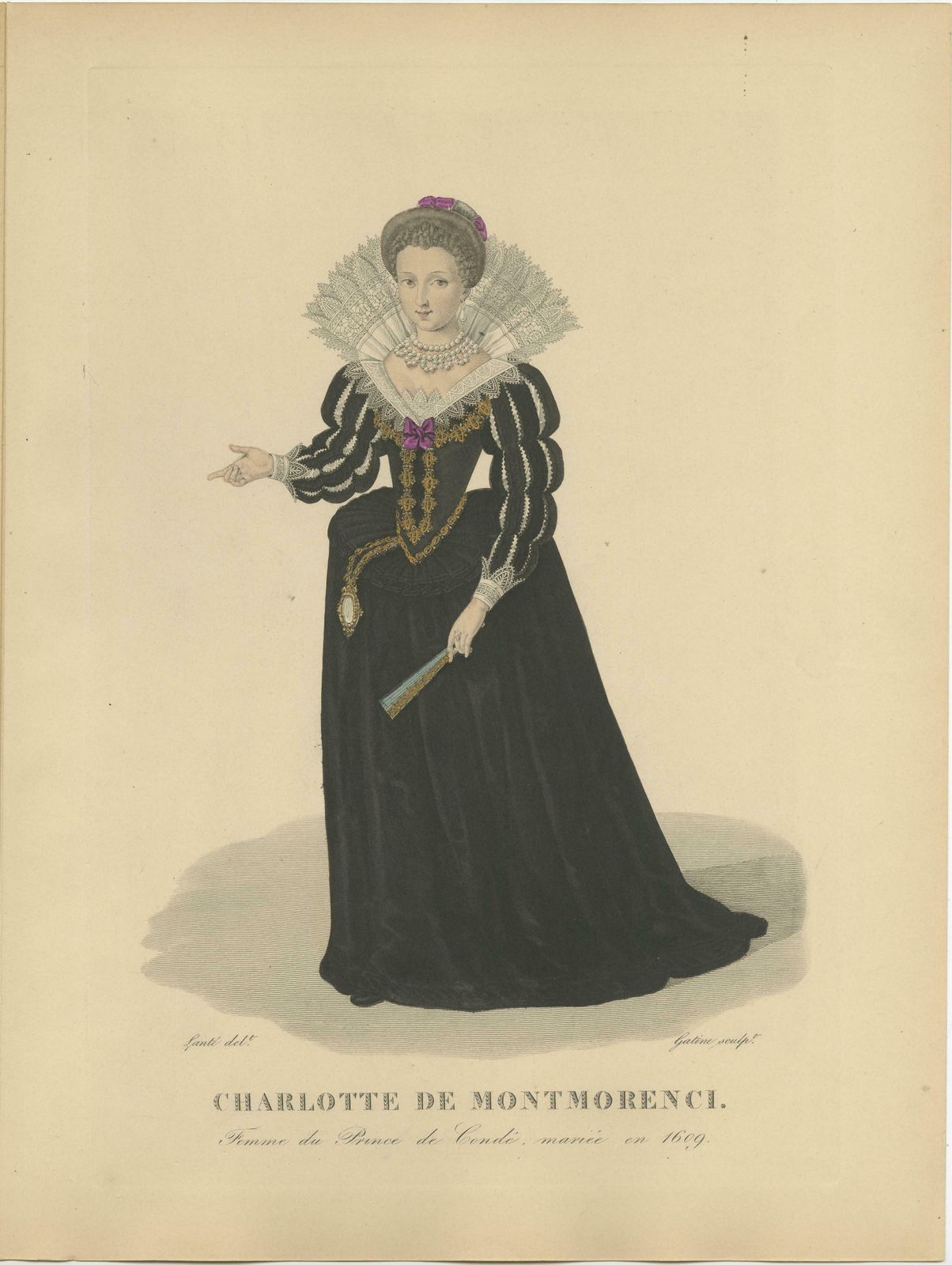 Hand Colored Engraving Of Charlotte Marguerite, Princess De Condé, 1900 photo Art