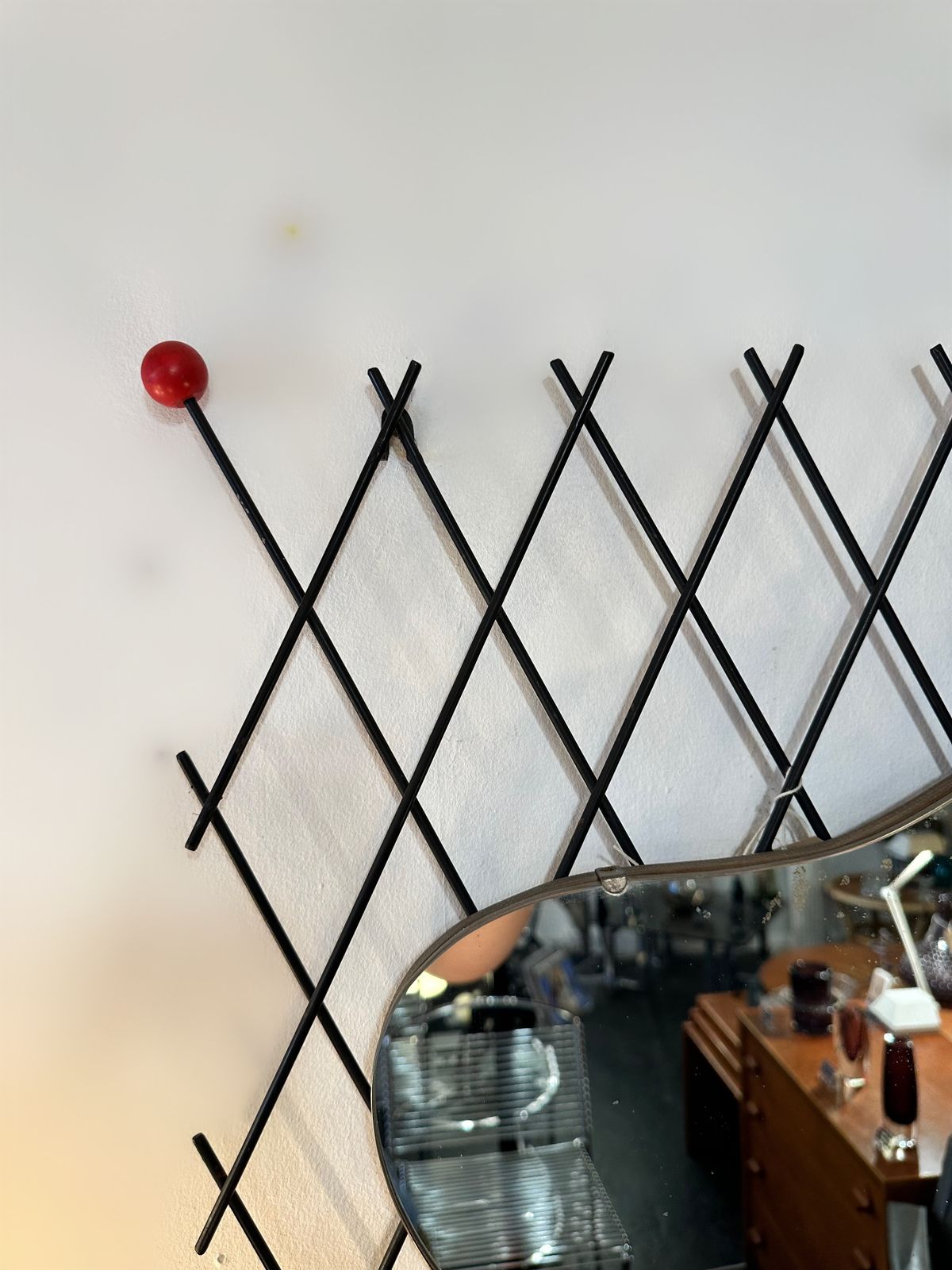 Very Rare Mid Century French Organic Shape Cross Hatch Iron Mirror, 1950 photo vintage