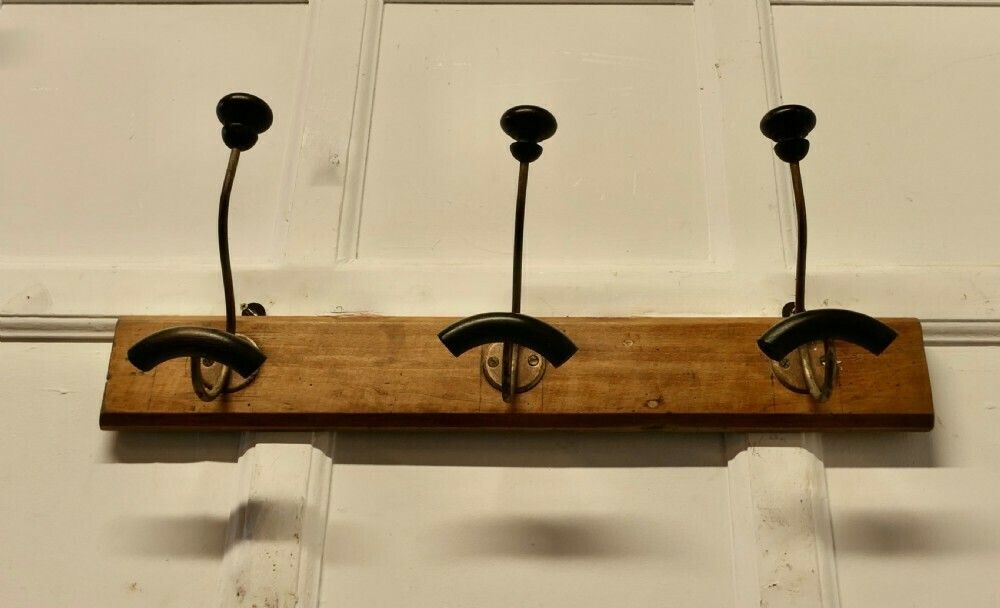 Row Of 3 French Bentwood And Turned Wood Coat Hooks photo for sale