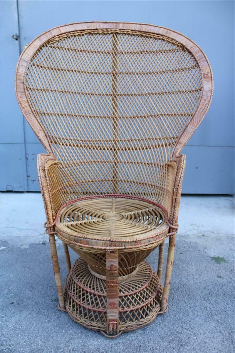 Large Decorative Italian Straw Chair From Around 1950, Franco Albini Style photo vintage