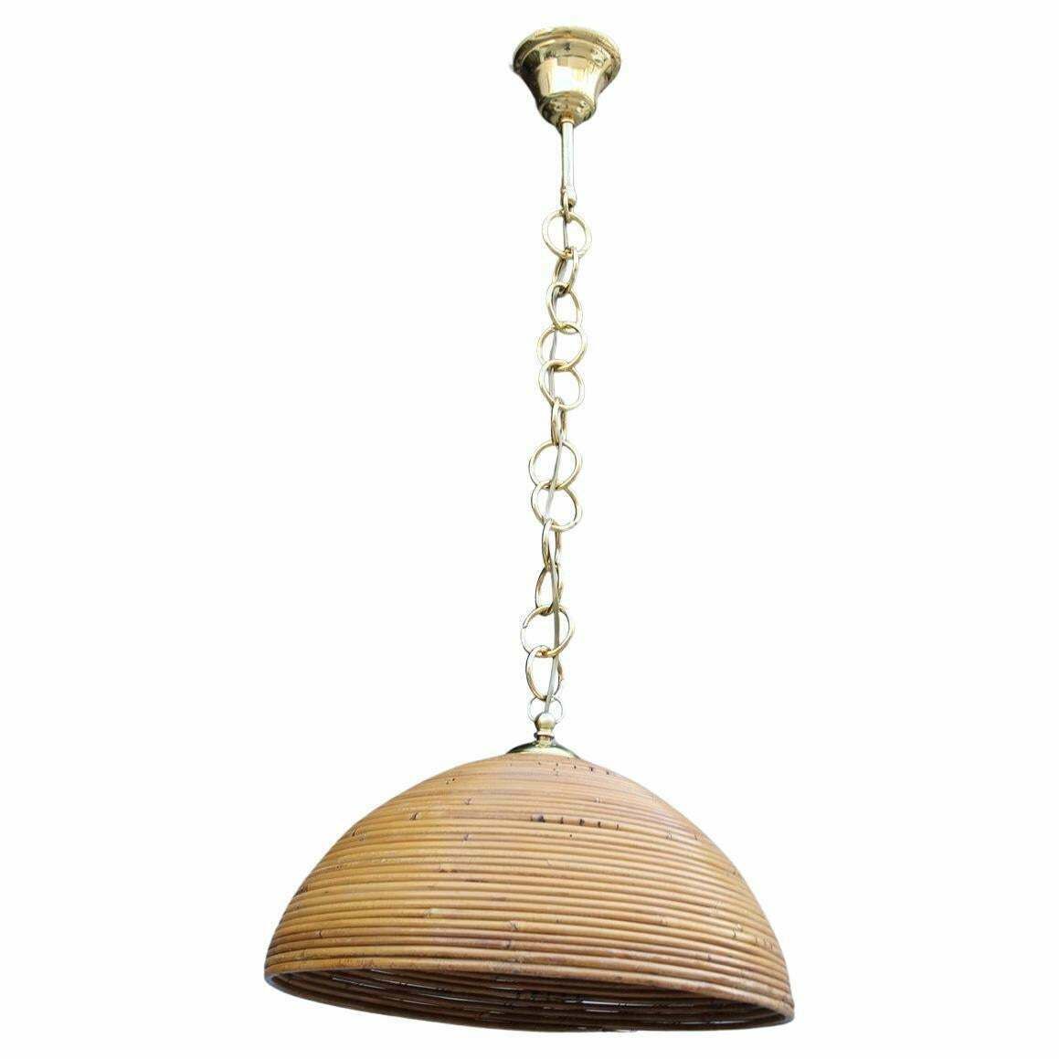 Round Bamboo Chandelier Brass Parts 1970s Made In Italy