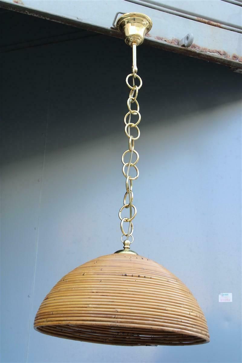 Round Bamboo Chandelier Brass Parts 1970s Made In Italy photo for sale