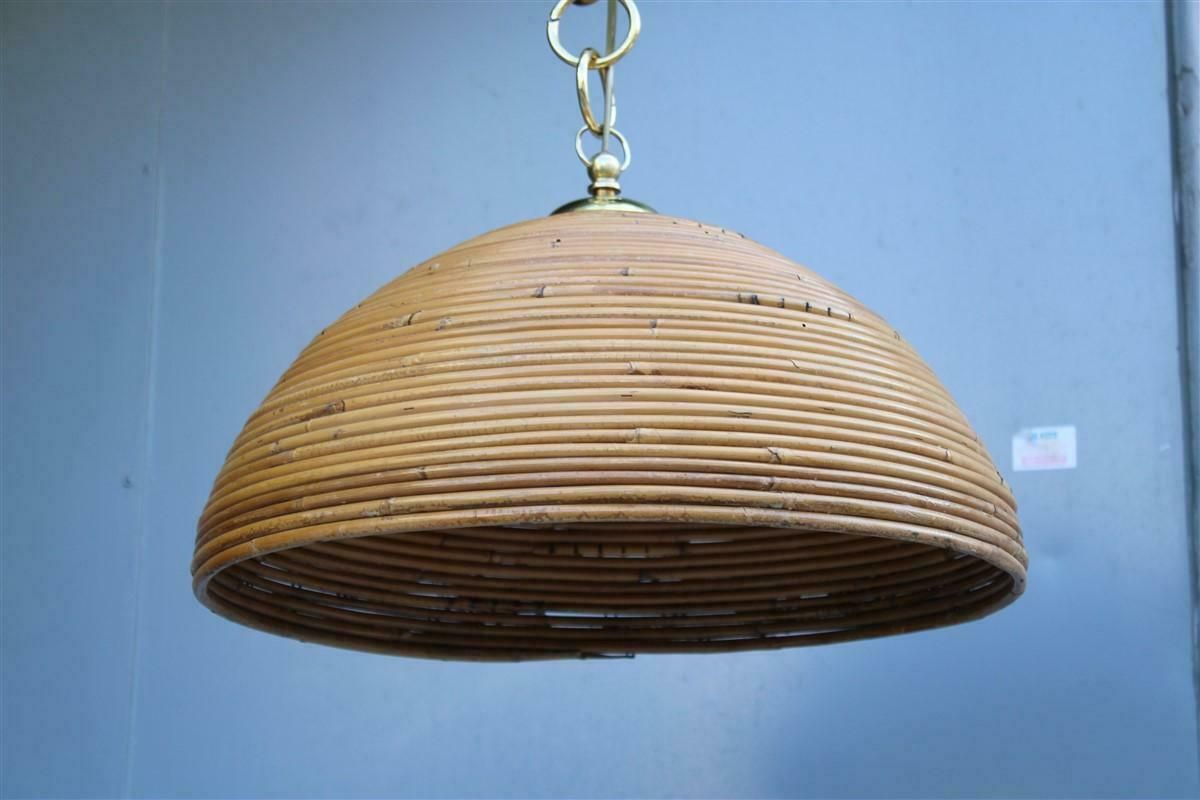 Round Bamboo Chandelier Brass Parts 1970s Made In Italy photo vinterior