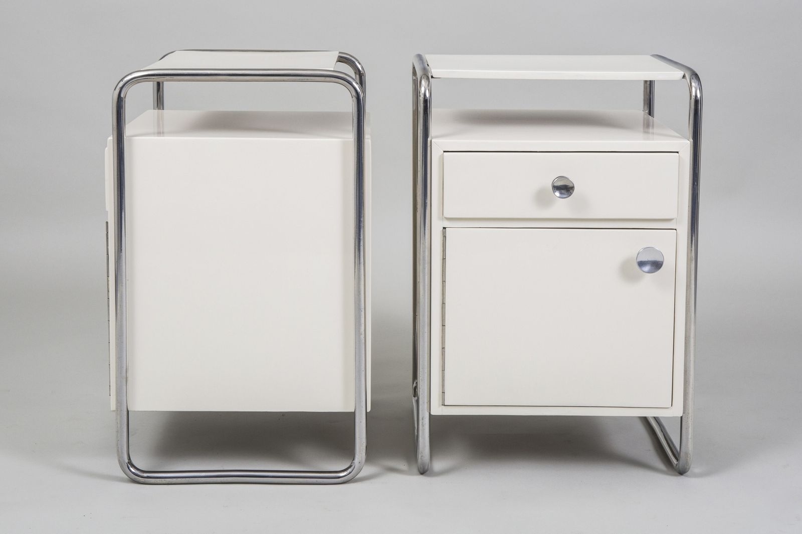 Restored Bauhaus Pair Of Bed Side Tables, By Sab, Chrome, Wood, Czech, 1930s photo 1450.0