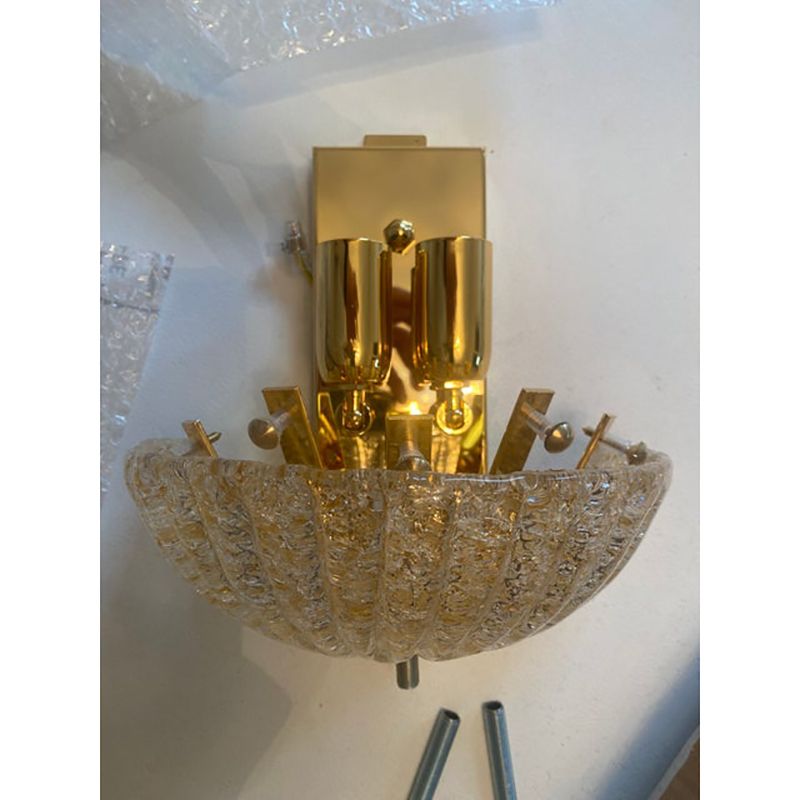 Set Of Two Transparent And Gold Graniglia “Leaf” Murano Glass Wall Sconces photo buy