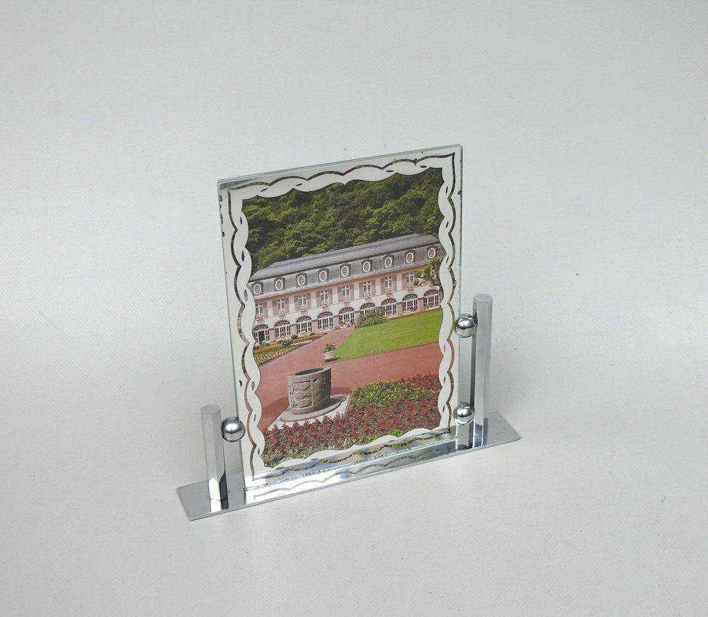 Art Deco Chrome Plated & Metallised Pane Picture Frame, 1920s