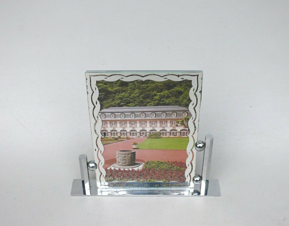 Art Deco Chrome Plated & Metallised Pane Picture Frame, 1920s photo furniture
