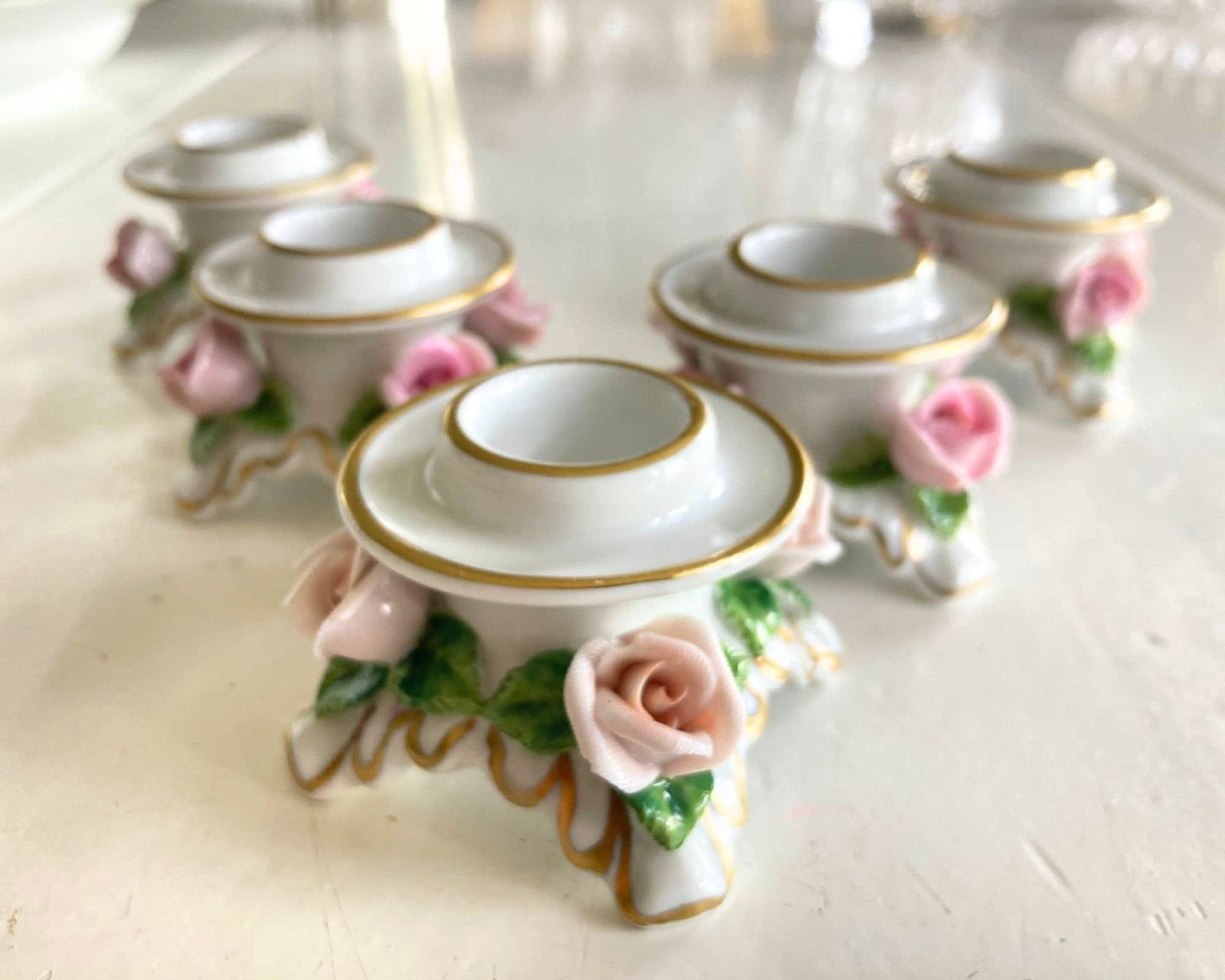 Porseleinen Kandelaars Kaiser | Rozen In Roze Met Goud | 5 Stuks
