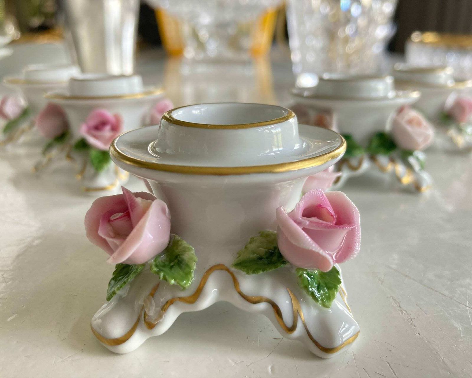 Porseleinen Kandelaars Kaiser | Rozen In Roze Met Goud | 5 Stuks photo Woonaccessoires