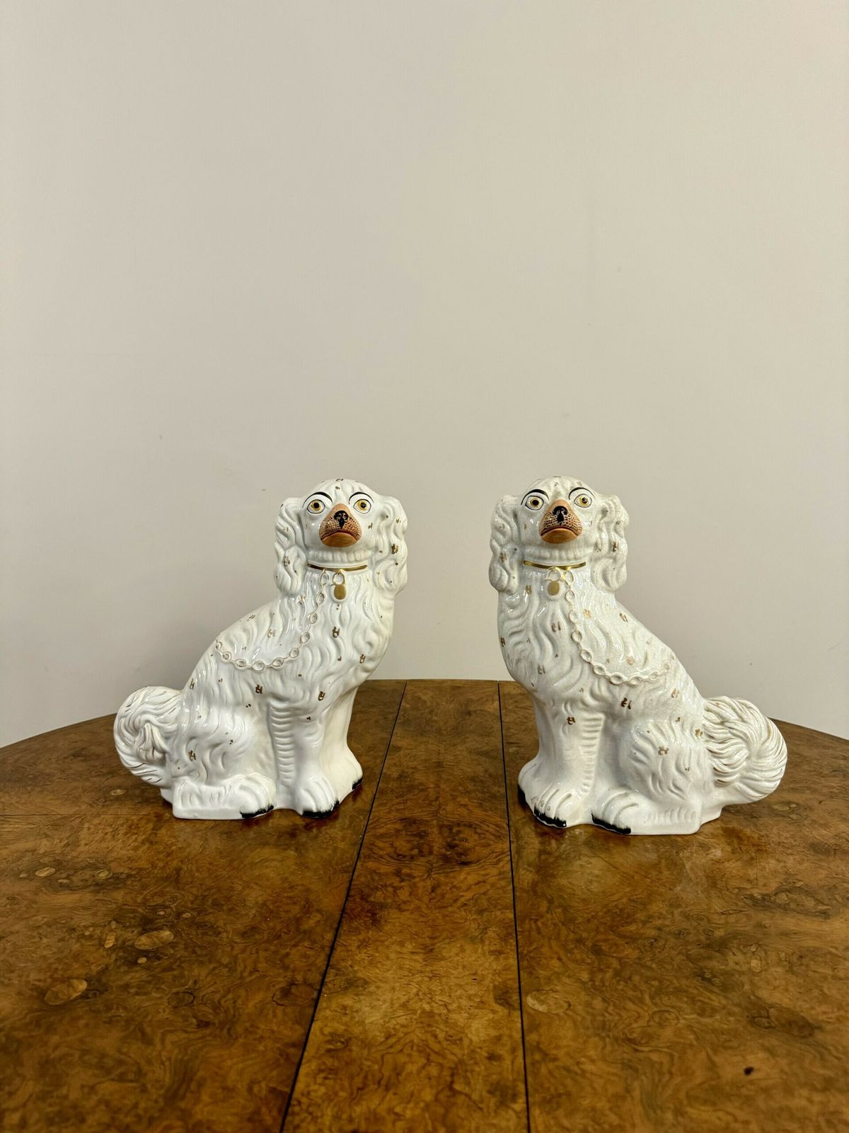 Large Pair Of Victorian Seated Staffordshire Spaniel Dogs photo for sale