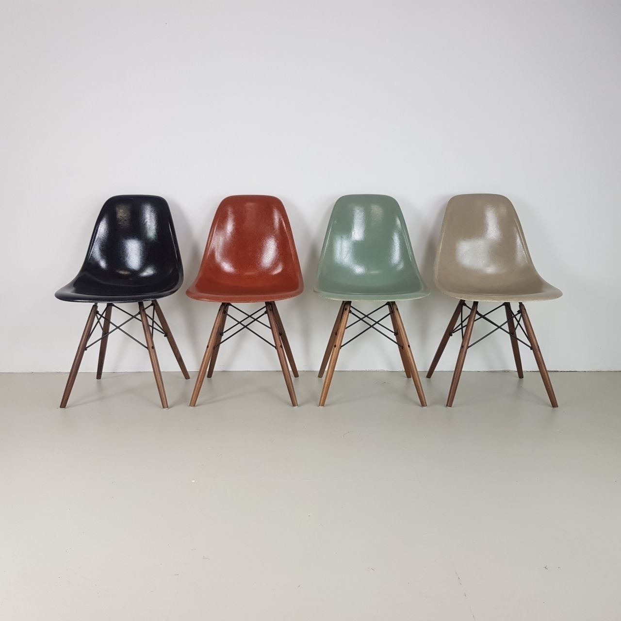 Eames Herman Miller Dsw Side Chairs In Black / Terracotta / Seafoam Green / Light Greige photo furniture