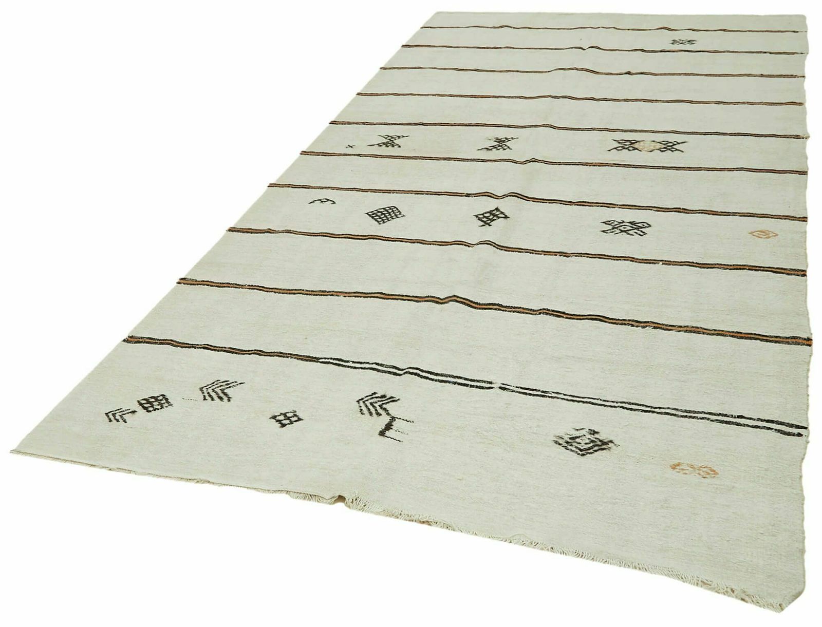 Handmade Vintage White Hemp Kilim Rug 178 Cm X 372 Cm photo for sale