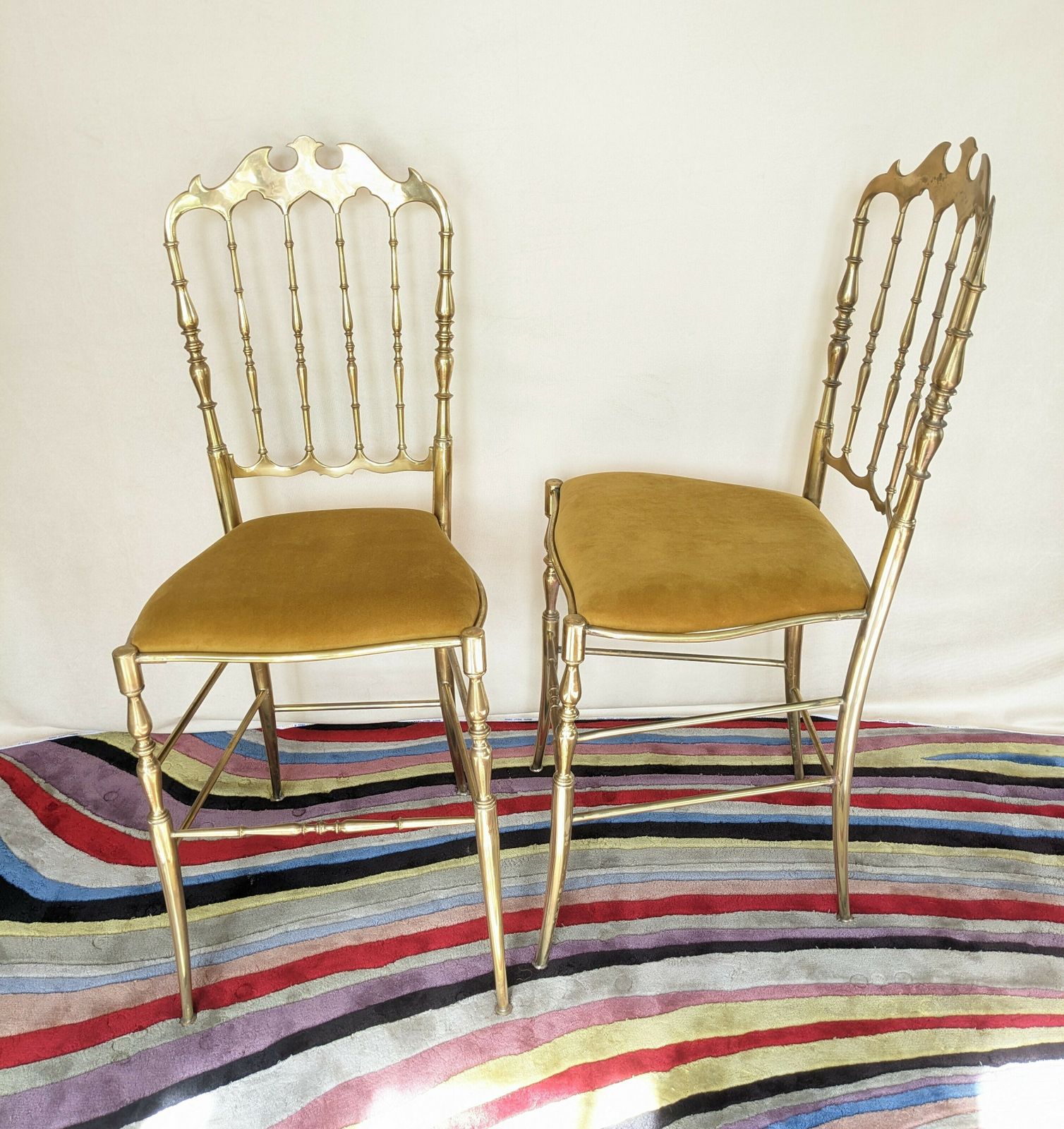 Beautiful Brass Chiavari Chairs With New Seat Bases And Upholstery. 6 Chairs Available photo vinterior