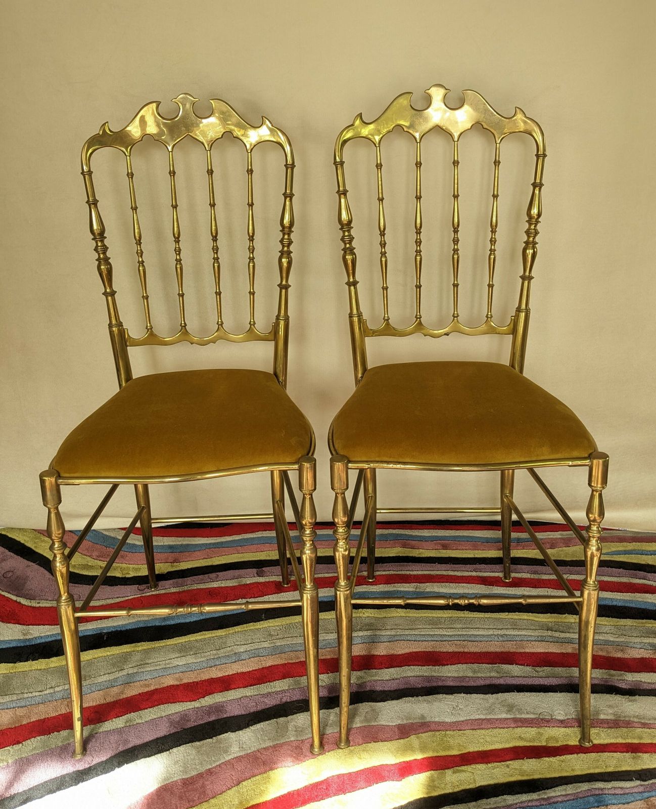 photo furniture Beautiful Brass Chiavari Chairs With New Seat Bases And Upholstery. 6 Chairs Available