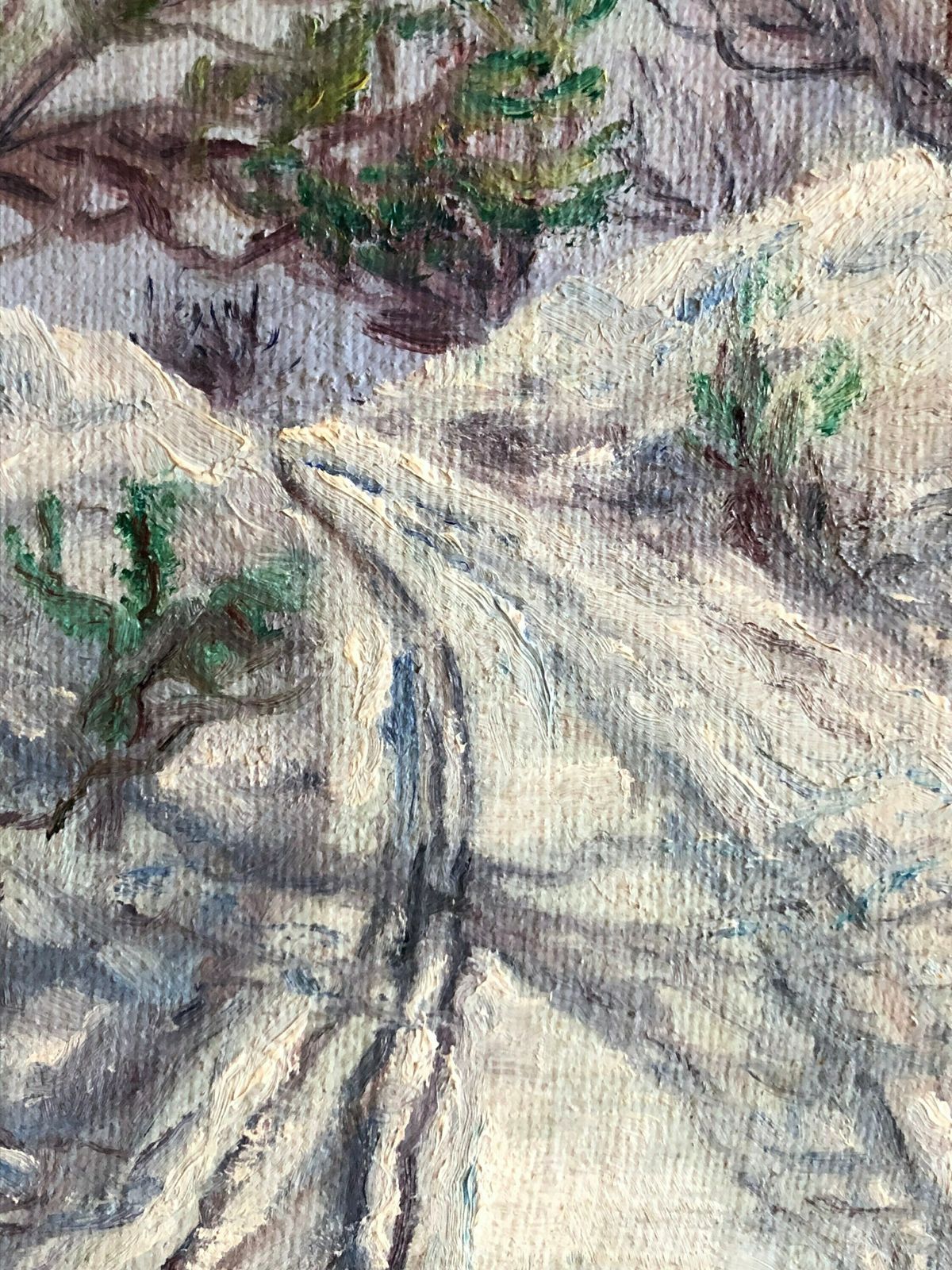 Original Danish Oil Painting From 1955 By Richard Wiggers With Motive Of A Path Through A Winter Landscape photo for sale