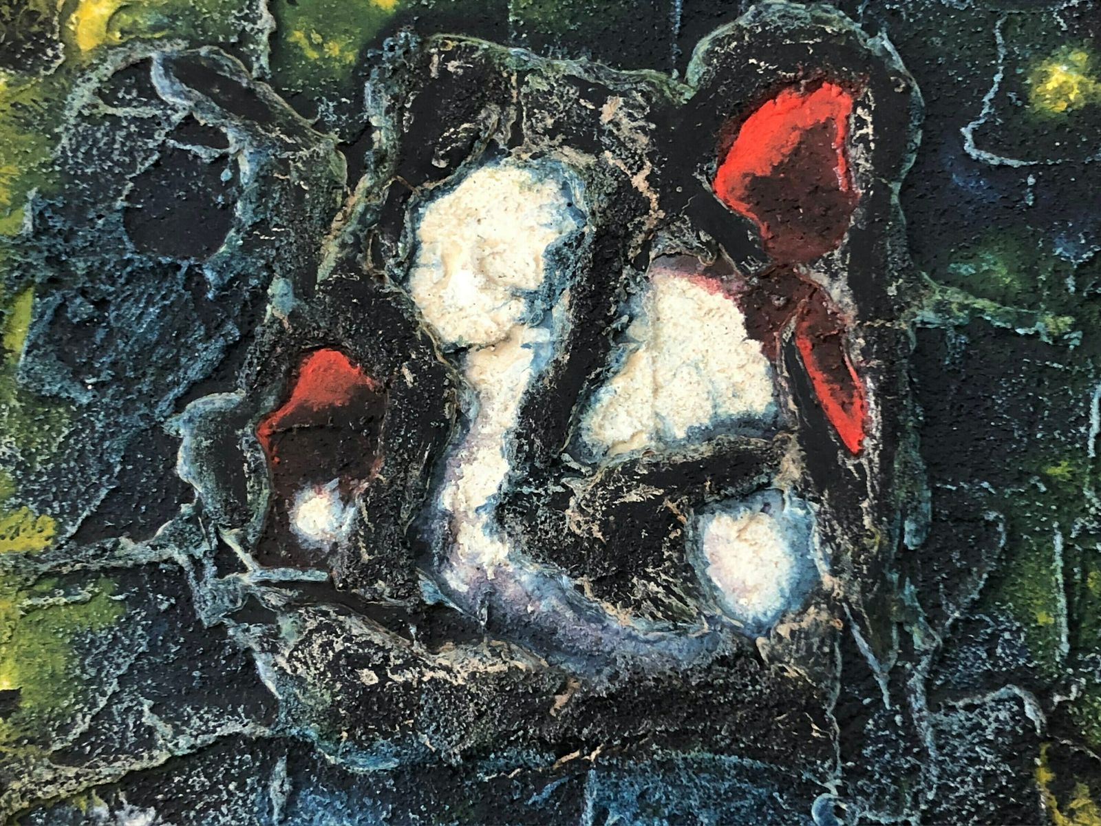 Danish Mid Century Abstract Painting In Relief Style With Paint On Plate In Strong Colours By Harning L. photo Art