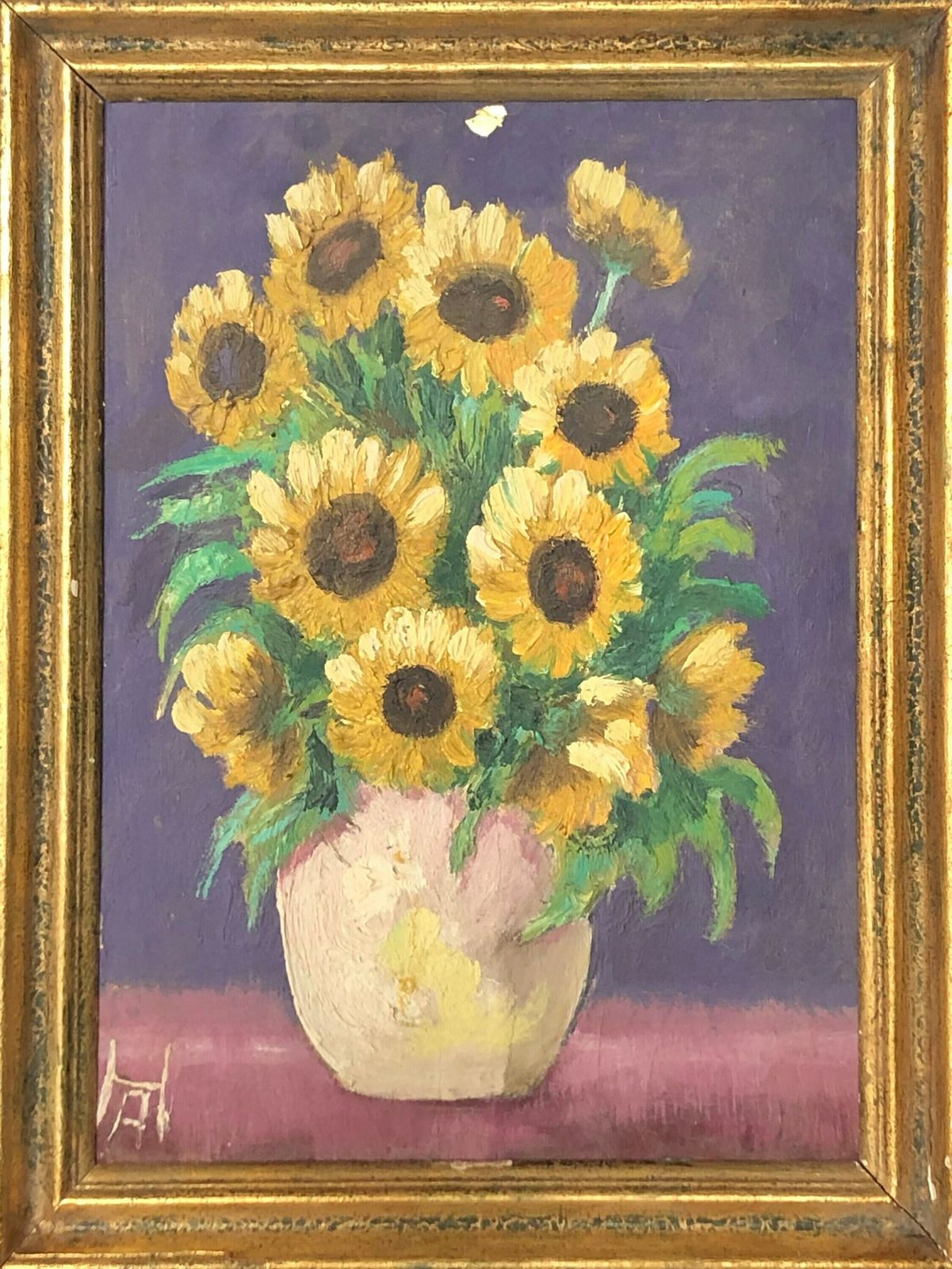 Danish Mid Century Oil Painting Signed Ha With Motive Of Vase With Yellow Flowers photo furniture