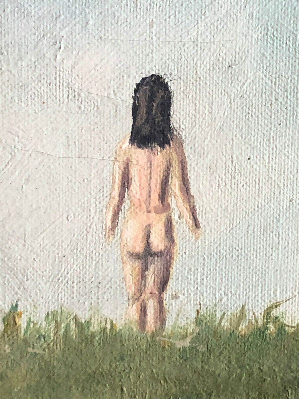 Danish Original Painting From 1975 By Finn Johansen With Motive Of Man With Sunglasses And Nude Woman In The Background photo Art