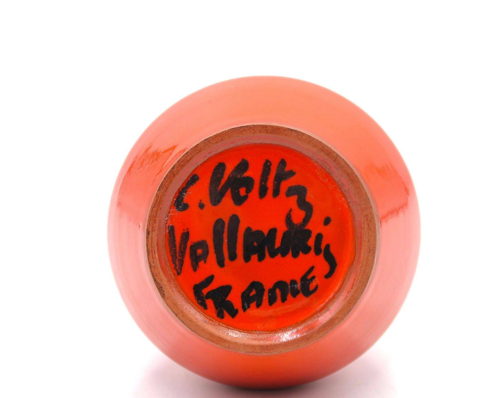 Franse Oranje Keramische Vaas Van Charles Voltz, Vallauris Ca. Jaren 1960 / In De Stijl Van Georges Jouve, Ruelland photo for sale