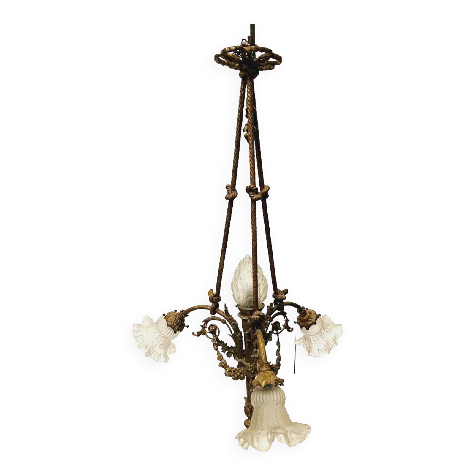 Louis XVI Style Chandelier In Bronze And Frosted Glass 20th Century