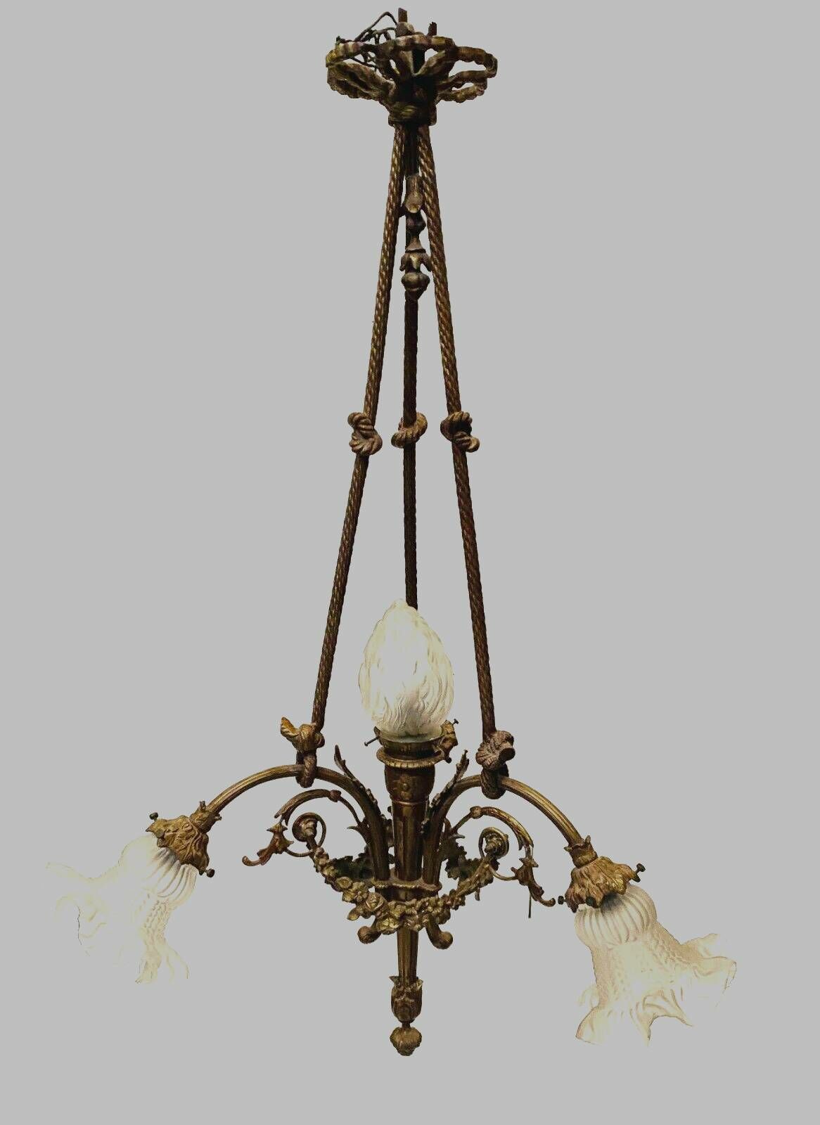 Louis XVI Style Chandelier In Bronze And Frosted Glass 20th Century photo for sale