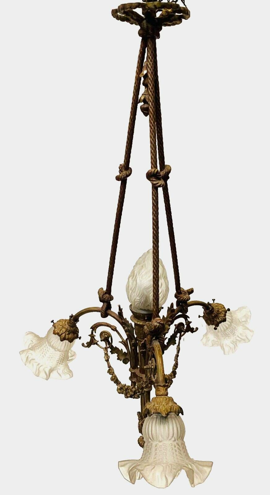 Louis XVI Style Chandelier In Bronze And Frosted Glass 20th Century photo vinterior