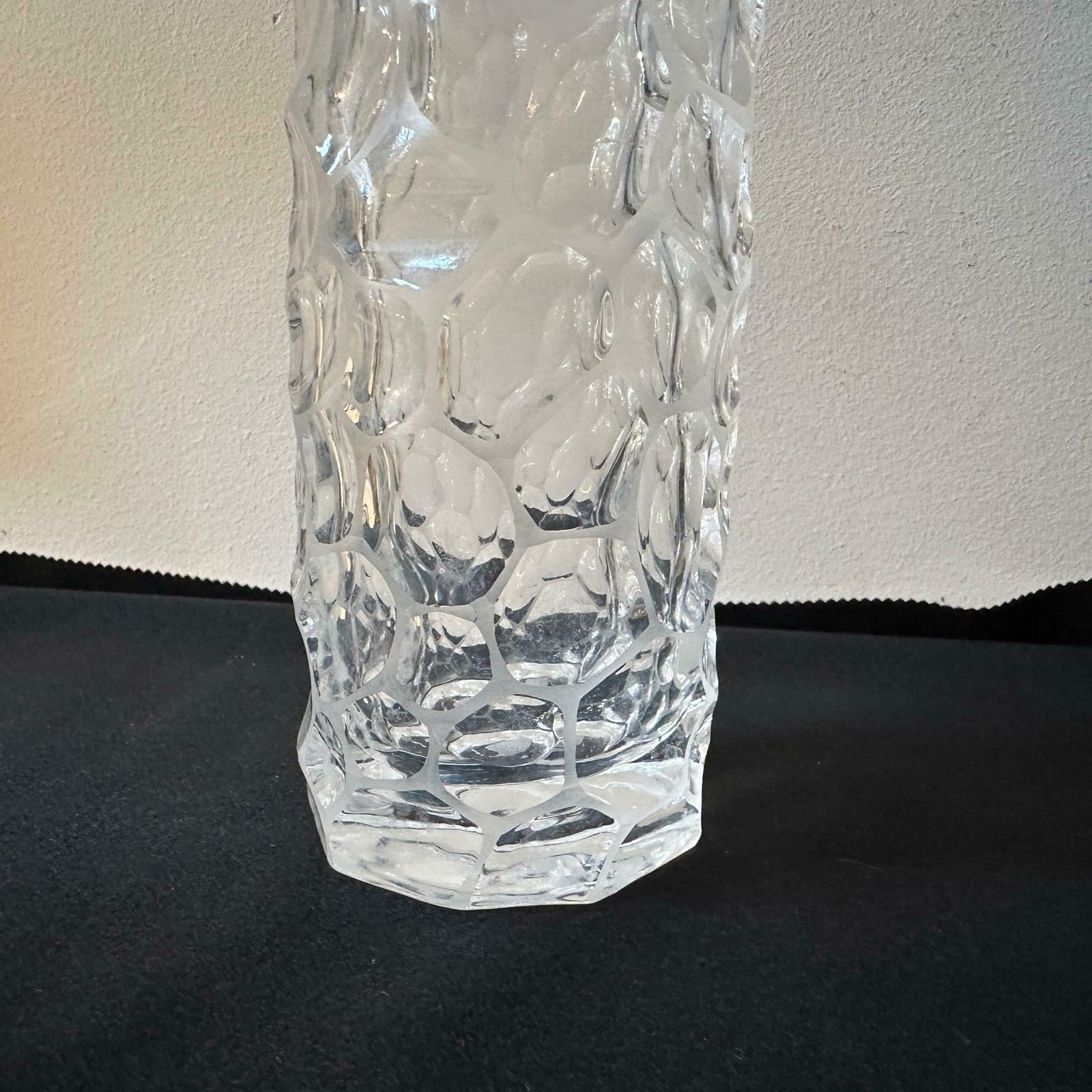 1970s Modernist Hammered Clear Glass Italian Cylindrical Vase photo for sale