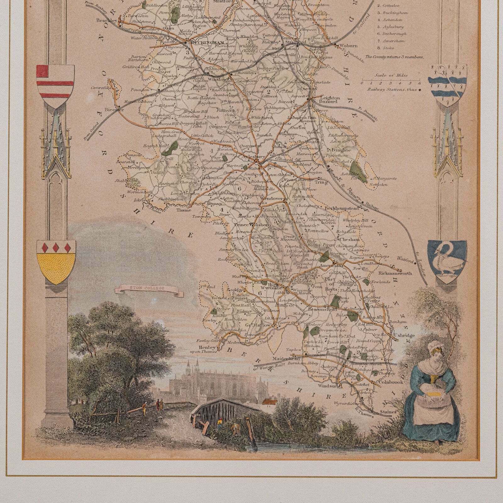 Antique Lithography Map, Buckinghamshire, English, Framed Cartography, Victorian photo 295.0
