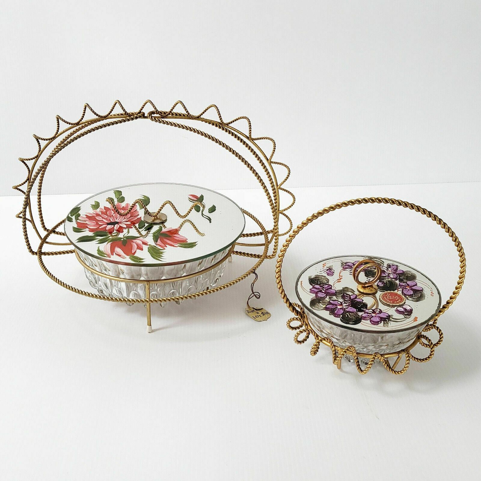 Set Of 2 Vintage 1960 Canbonniere In Glass, Mirror & Brass 60s Retro